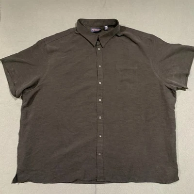 Roundtree & Yorke Men 4XB Short Sleeve Button Up Shirt Dark Gray Polyester Modal - Image 1 of 4