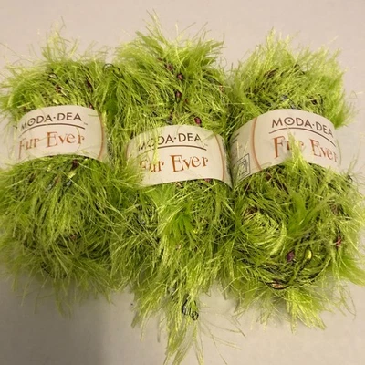 Moda Dea Fur Ever Polyester/Nylon Yarn Lot Of 3 Skeins - Color Limeade #3547 - Image 1 of 4