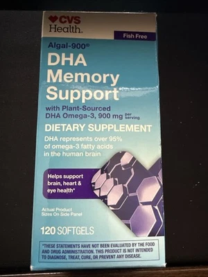 CVS Algal-900 DHA MEMORY SUPPORT 120 SOFTGELS Omega-3 900mg EXP 04/26 - Image 1 of 2