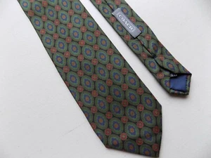COACH Silk Necktie Dark Green Oval Geometric Made in ITALY  - Picture 1 of 7