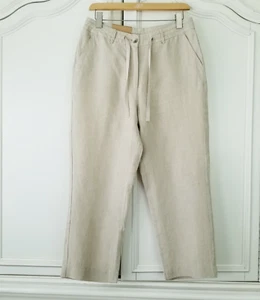 L.L. Bean Beige 100% Linen Classic Fit Straight Leg Crop Pants Women's 8 NWT - Picture 1 of 5