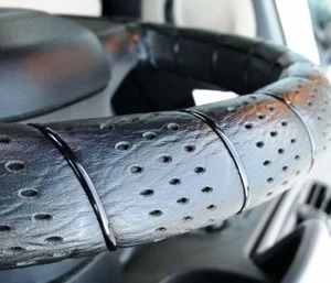 Lenkradabdeckung Schnürung weicher Griff Lederoptik Neu Schwarz Auto Van Bus 13"-15 - Bild 1 von 2
