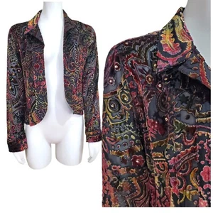 Chicos Crushed Velvet Burnout Sheer Open Front Jacket Shrug Size 0/Small sequins - Picture 1 of 9