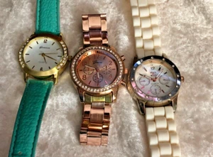 3 Vintage Geneva Womens Wristwatches Stainless Steel Needs Batteries - Picture 1 of 12