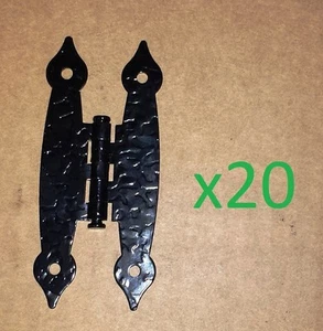 20 Black Antique/Victorian H Hinge Hammered/Wrought Iron Cabinet/Door 3.5 x 1.5 - Picture 1 of 1