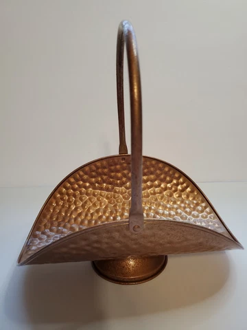 Small Faux Copper Color Mini Log Carry Basket 9.63" Long 6" Wide Metal Cover