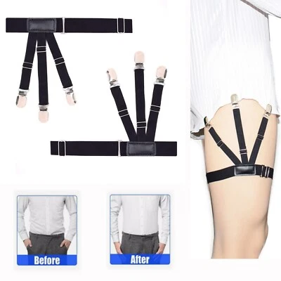 1 Pair Men's Shirt Stay Holder Leg Thigh Suspender Elastic Garter Non-Slip Black - Image 1 of 4