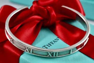 Tiffany & Co. Atlas Mens Silver Roman Numeral Narrow Cuff Bracelet - Image 1 of 4