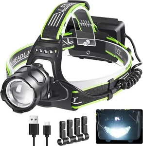 PEAKRO Torcia Frontale Led Ricaricabile Lampada Frontale 90000 Lumen 6000mAh 5 M - Foto 1 di 7