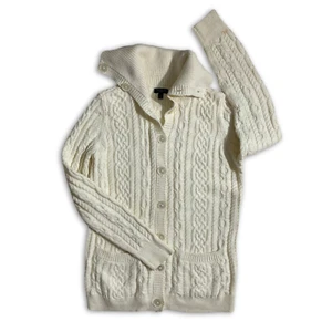 Suéter Talbots tejido con cable para mujer con botones pequeño pequeño blanco mezcla de angora - Imagen 1 de 5