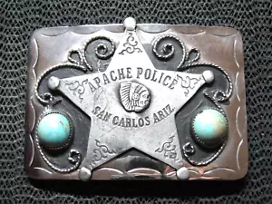 WESTERN APACHE POLICE SAN CARLOS ARIZONA BELT BUCKLE! VINTAGE! RARE! HANDMADE! - Picture 1 of 10