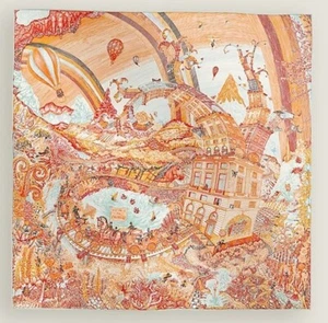 Hermes Scarf Stole Les Folies du Faubourg Orange Elias Kafouros Silk Auth New 90 - Picture 1 of 9