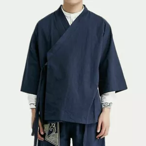 Herren Japanisch Kimono Jacke Vintage Chinese Leinen Baumwolle Strickjacke Baggy - Bild 1 von 9