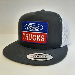 Ford Trucks Patch Yupoong Flat Brim Baseball Cap Embroidered Mesh Snapback Gray - Picture 1 of 4