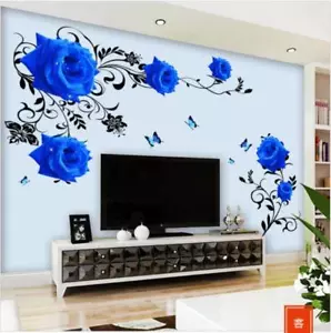 Wall Sticker Blue Rose Vine Wall Decal Mural Living Room Bedroom Removable Home - Picture 1 of 7