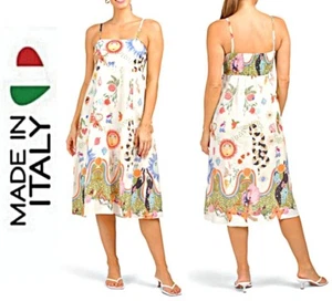 BELLAMBRA Linen Blend Spaghetti -Straps Smocked-Back Printed Midi Dress sz XL - Picture 1 of 16