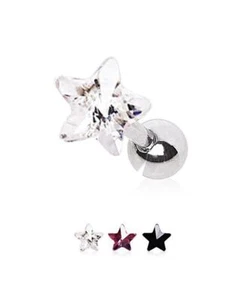 316L Surgical Steel Ear Cartilage Earring Ring 5mm Star Crystal 16 Gauge 16G - Picture 1 of 1