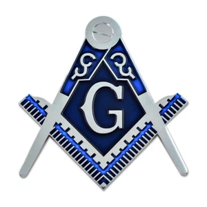 Square & Compass Masonic Auto Emblem - [Silver & Blue][3'' Tall] - Picture 1 of 1