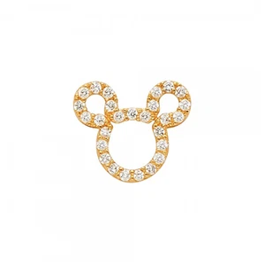 14K Solid Yellow Gold CZ Mickey Mouse Head Pendant - Disney Face Necklace Charm - Picture 1 of 2