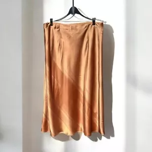🌻Rachel Zoe Copper Tan Satin Midi-Length Slip Skirt Size XL. - Picture 1 of 6