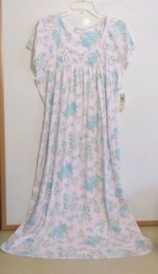 NWT MISS ELAINE LONG NIGHTGOWN-SS-SZ 2X-PINK/BLUE/WHITE-$78-SOFT COTTON BLEND - Image 1 of 4
