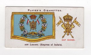 Players Drum Banners & Cap Badges 1924 #21 21st Lancers Empress of India's