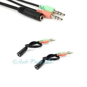 2X AUDIO ADAPTER BLACK CABLES 3.5MM PC LAPTOP MAC SPEAKER MIC HEADSET HEADPHONE - Picture 1 of 1