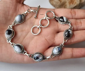 Dendrite Opal Gemstone Bracelet 925 Sterling Silver Handmade Gift For Girl PG837 - Picture 1 of 6
