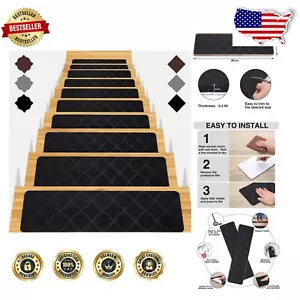 15 Non-Slip Carpet Stair Treads - 8x30in Anti-Skid Floral Runner for Kids & Pets - Picture 1 of 8