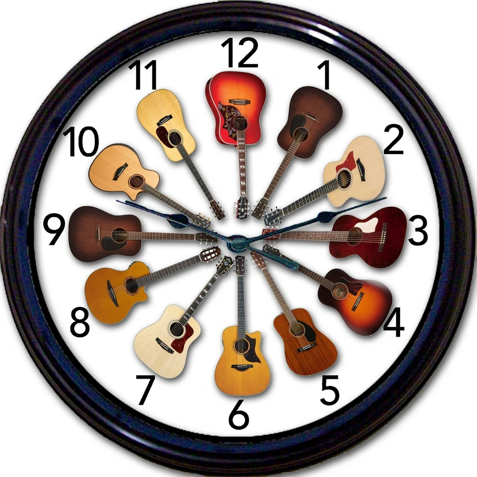 Guitar Acoustic Wall Clock Guitars Gibson Martin Instrument Music Musician New - Image 1 of 1