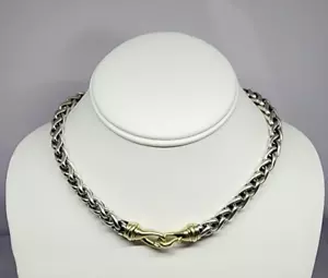David Yurman Collana Catena Maglia Grano Fibbia Sterling 925 & Oro 14k 16" 92 gm - Foto 1 di 10