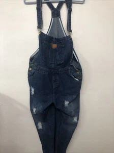 Denim bib distress pants Adult's XL  Blue - Picture 1 of 5