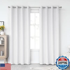 KEQIAOSUOCAI Greyish White Curtains 84 Inch Length for Living Room - Grommet - Picture 1 of 5
