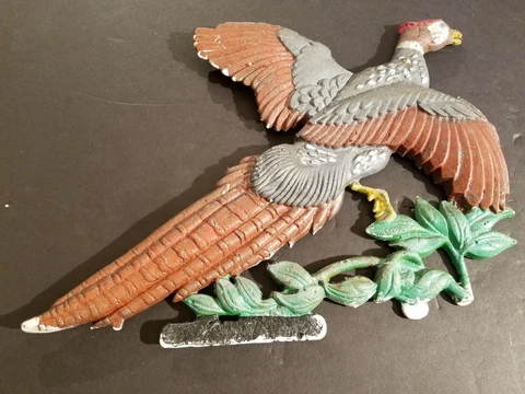 Vintage Painted Cast Aluminum Decorative Pheasant Fence Plaque Wall Hanger P2 Cover