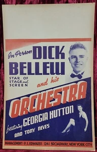 ANTIQUE VINTAGE ORIGINAL DICK BELLEIU ORCHESTRA POSTER NY NEW YORK CITY BROADWAY - Picture 1 of 6