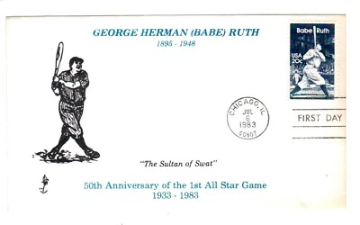 1983 Babe Ruth FDC First Day Cover Issue "Sultan Of Swat' Envelope & 20c Stamp - Image 1 of 2