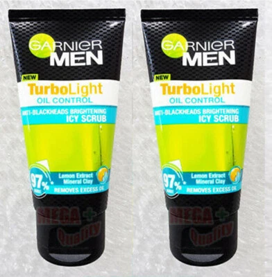 2x Garnier Hombres Turbo Ligero Control de Aceite Anti-Puntos Negros Iluminar Exfoliante Helado 50g Foto 1 de 3