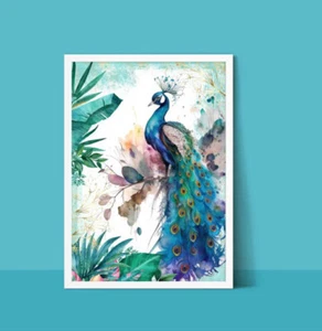 Estampado de pavo real imagen arte de pared decoración del hogar pájaro tropical safari - Imagen 1 de 1