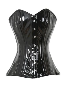 Corsé de PVC negro deshuesado doble acero entrenador cintura busto resistente para mujer - Imagen 1 de 7