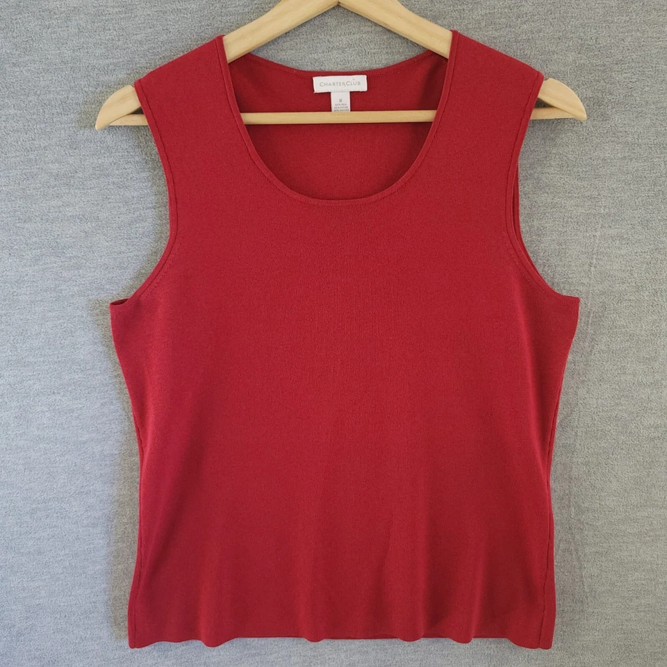 Camiseta sin mangas Charter Club para mujer roja mediana sin mangas mezcla de seda cuello redondo M Foto 1 de 4