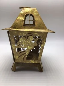 Lanterna di Natale Angeli Renne Tealight Candela Oro da Appendere 9" Decorazione Festività  - Foto 1 di 8
