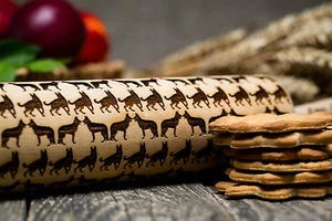 Wooden Rolling Pin Engraved Roller Embossed dough German Shepherd pattern - Picture 1 of 6