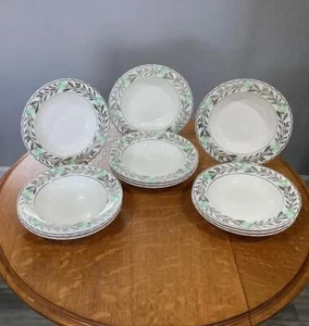 Wedgwood bone china green & silver lustre 8" rimmed soup bowls WH4092 SET of 12 - Picture 1 of 5