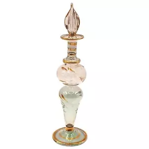 Botella de perfume de vidrio decorativa miniatura vintage con adornos dorados de 5,50" - Imagen 1 de 5