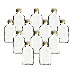 Set 12 bottiglie di vetro 100 ml Flachmann con coperchio a vite oro - bottiglia tascabile - Foto 1 di 5