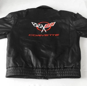 Modern Corvette Black Embroidered Logo Leather Unisex Jacket, Men's Sz. S - Picture 1 of 7