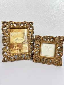 2-Gold Ornate Photo Frames 1-Sherborne 5X7", 1-Bella Lux 3.5X3.5" Red Tip Accent - Picture 1 of 12