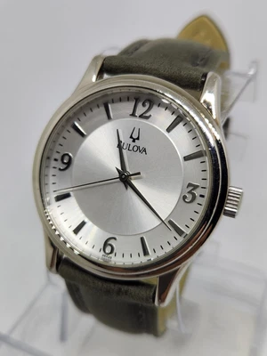 BULOVA Watch Mens Wristwatch 96A28 Silver Tone Dial Gray Leather Band Excellent  - Image 1 of 4