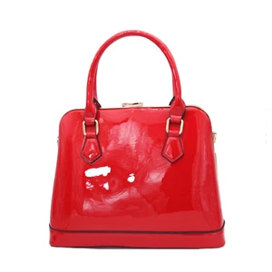 Elegant Patent Faux Leather Handbag Gold Clasp Shoulder & Grab Bag for Women - Picture 1 of 3