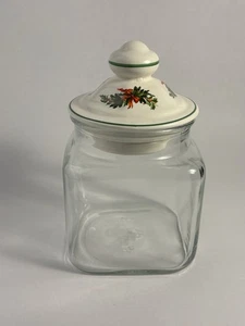 Pfaltzgraff Christmas Heritage Glass Storage Jar Square Canister with Lid USA - Picture 1 of 7